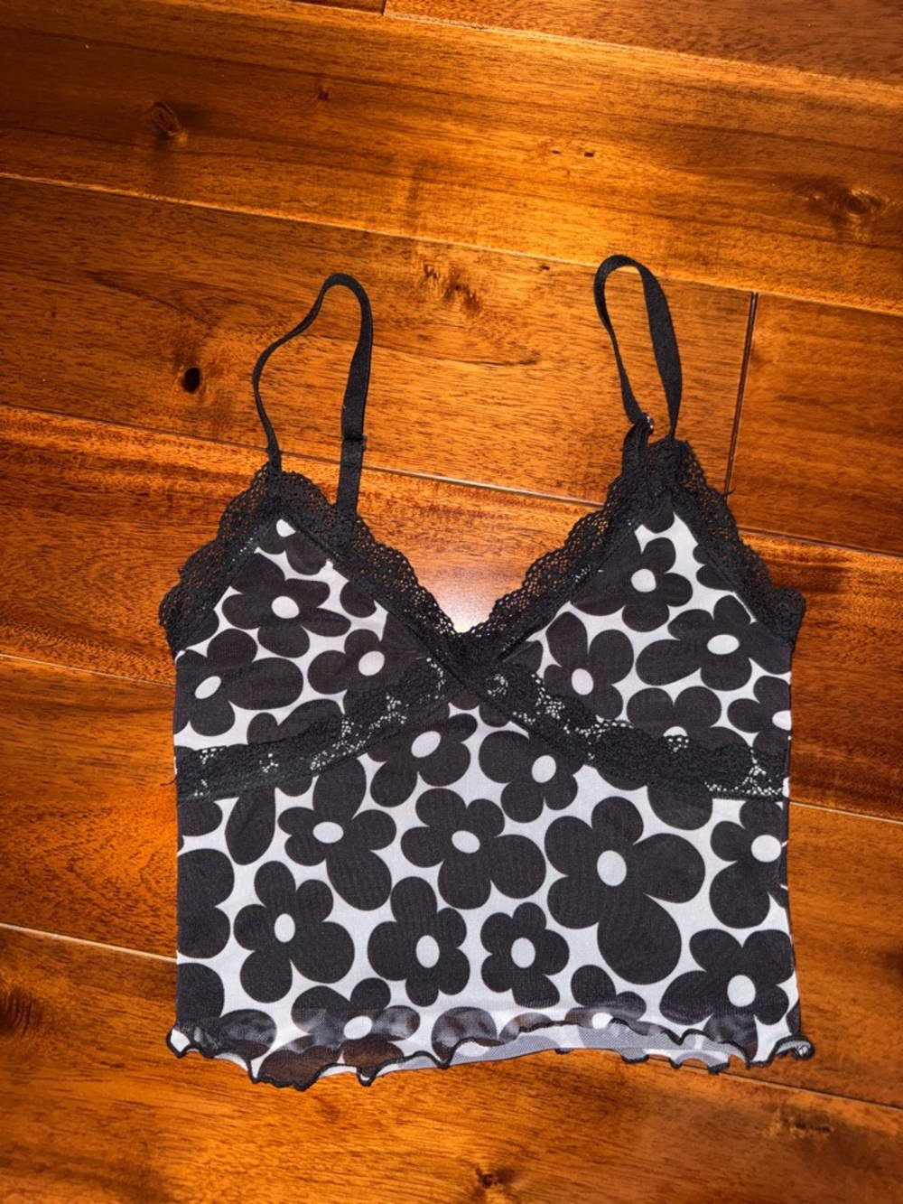 H&M Black and White Floral Lace Cami